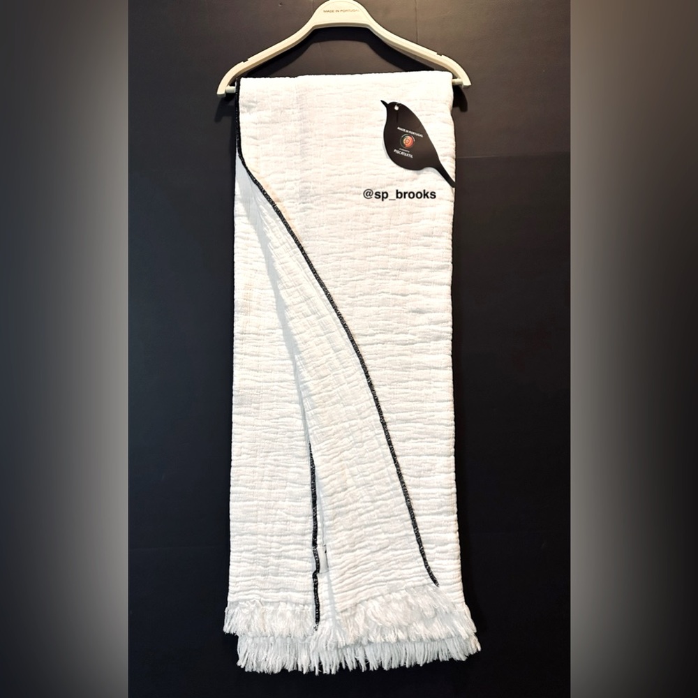 🎁Throw Blanket by Piscatextil - Made in Portugal White with Black - 100% Cotton
